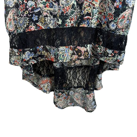 Band of Gypsies Paisley Print Long Sleeve Square Neck Lace Hi Low Dress Size S - Picture 4 of 7